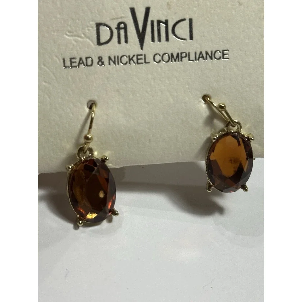 3Pc Mixed Earrings Lot Da Vinci Gemstone Gold Tone Vintage Style New & Used